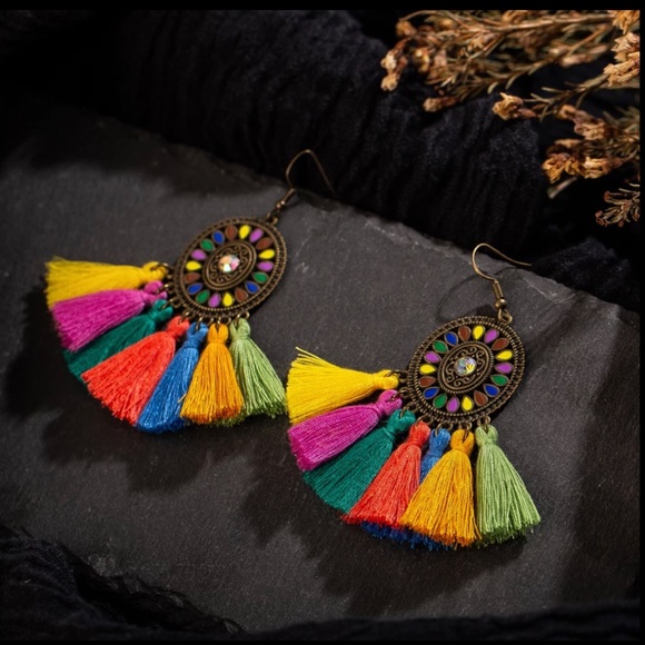 Bohemian Dream Catcher Colorful Tassel Earrings - Picture 7 of 8